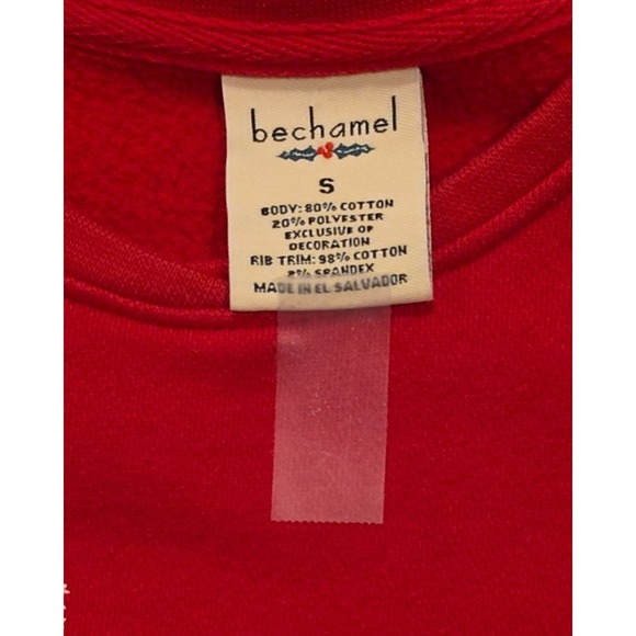 Bechamel Women's S Red Christmas Sweatshirt Embroidered Snowmen Warm Wishes - Picture 3 of 10